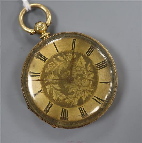 A 19th century Swiss 18k yellow metal open face pocket watch,